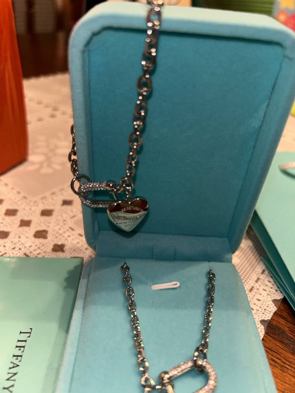 Tiffany & Co. Silver Heart Tag Necklace, and Bracelet Set with Blue Box - Picture 2 of 3